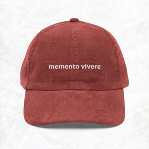 Memento Vivere  Corduroy Hat, Minimalist Hat, Motivational, Positive, Optimistic, Simple