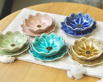 Handmade Daisy Trinket Dish: Japanese Mini Plate & Bowl