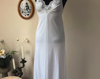 1980年代ヴィンテージ ホワイトレース スリップドレス | 調節可能なストラップ付きナイトガウン、XS