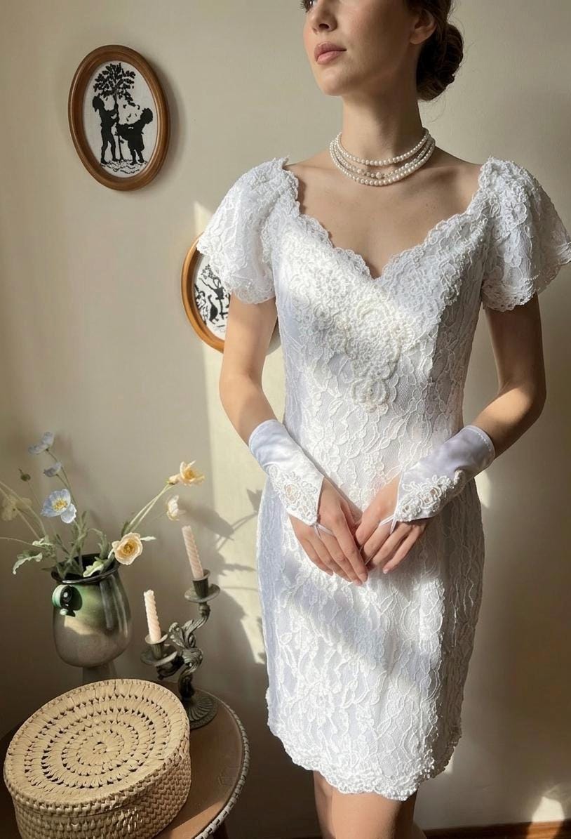 White Mini Dress With Gloves - Etsy