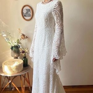 etsy crochet wedding dress Crochet wedding maxi dress Handmade White dress wedding dress fringe White dress irish lace dress plume cotton dress Crochet wedding gown