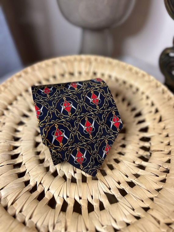 Vintage Luxury 1980s Italian Silk Tie Mario Masotti Baroque Medallion Necktie, Made in Como