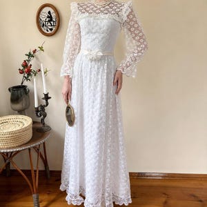 Vintage Lace Wedding Dress, Ivory Victorian Bridal Gown, Prairie Cottagecore XS