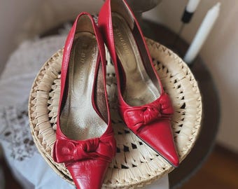 Zapatos de salón vintage de piel roja / Zapatos de salón clásicos, talla 39