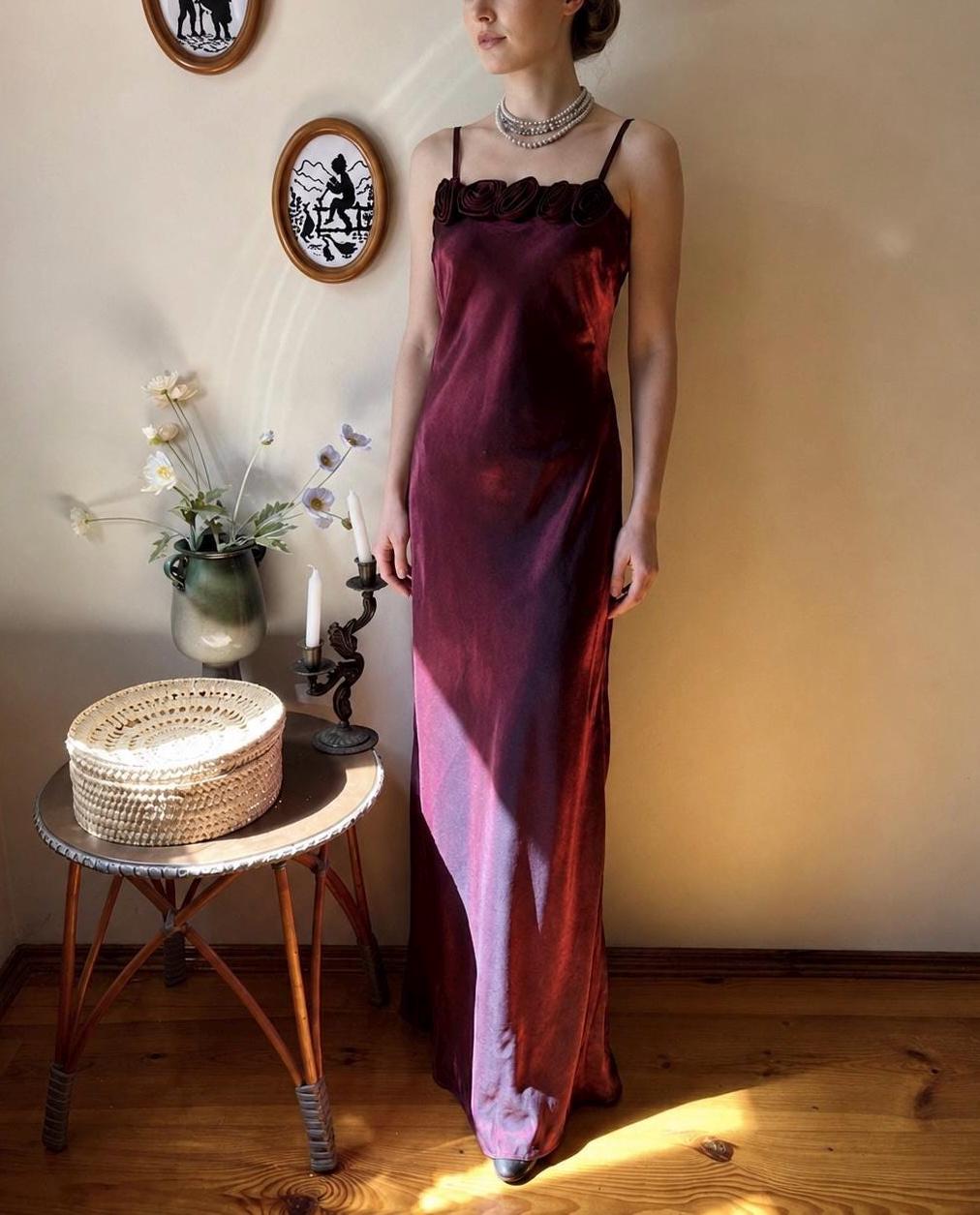burgundy y2k satin asymmetrical sleeveless mini dress Cloth Size:M Jewelry: Earrings Long Lilac and Plum Great for any cup