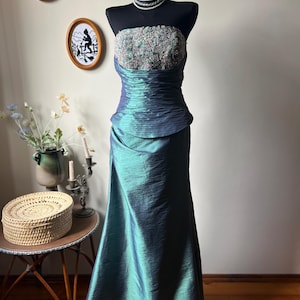 chinese dress ladies Ocean Blue Mermaid Tulle Ruffle Prom Dress Long with Beadings main image 1