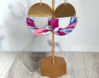 Nova Ohrringe 12/16, Polymer Clay, Messing Halbmond, baumeln Ohrringe