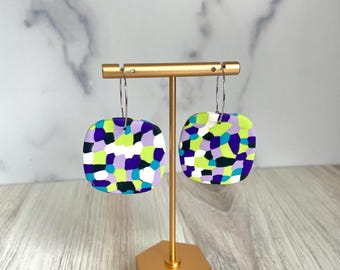 Confetti Polymer Clay Hoop Earrings, Silver Hoops, Polymer Charms