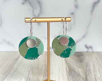 Fields of Green Polymer Clay Earrings, Dangles, Silver Leaf, Hoop Earrings