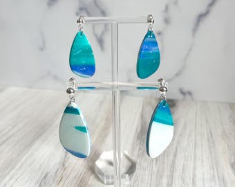 Träne Tropfen Ohrringe, Polymer Clay Emaille und Silber Ohrringe