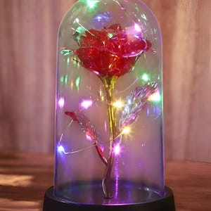 Forever Rose LED Light - Preserved Rose in Glass Dome, Romantic Gift for Girlfriend, Wife, Mother, Wedding, Valentine&#39;s & Mother&#39;s Day
