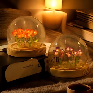 Handmade LED Night Lamp – Artificial Tulip Flower Desk Lamp, Perfect Gift for Bedroom Decor, DIY Night Light for Christmas and Birthday