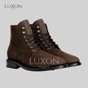 Handmade Tobacco Leather Work Boots – Custom Men’s Plain Toe Goodyear‑Welted Boots