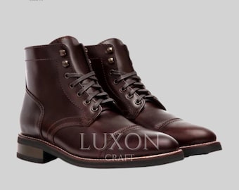 Handmade Brown Leather Cap Toe Work Boots - Custom Fit Goodyear Welt