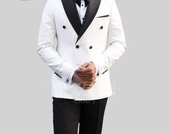 White Double Breasted Tuxedo Suit: Custom Wedding Groom Attire