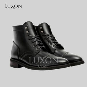 Handmade Men’s Black Cap-Toe Boots – Custom Goodyear Welted Leather Work Boots