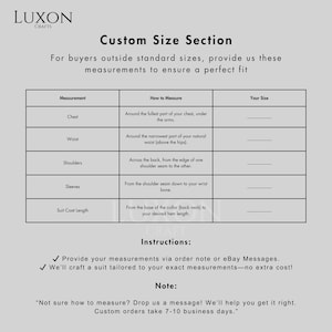 Chart for custom tailor suit
