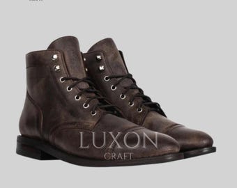 Handmade Full-Grain Leather Cap Toe Boots - Custom Fit Service Boots