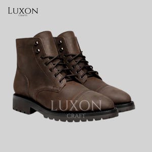 Custom Tobacco Leather Captain Boots – Handmade Men’s Cap‑Toe Lace‑Up Boots – Rugged Full‑Grain & Custom Fit