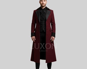 Rode gotische slipjas | Handgemaakt bordeauxrood steampunk-kostuum voor vampier