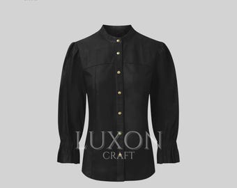 Women’s Black Leather Shirt – Stylish Shirt with Unique Detailing, Chic & Modern Look
