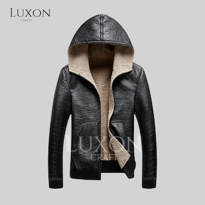 Men’s Black Leather Jacket with Hood – Stylish and Comfortable, Genuine Leather Outerwear