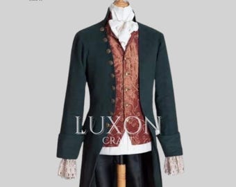 Green Georgian Frock Coat | 18th Century Men’s Costume | Colonial Reenactment Jacket | Rococo Aristocrat Outfit | Outlander Cosplay