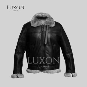 Men&#39;s Sheepskin B3 Bomber Jacket: Vintage RAF Aviator Winter Coat