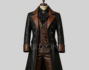 Handmade Genuine Leather Victorian Gothic Tailcoat Suit - Custom Steampunk Outfit