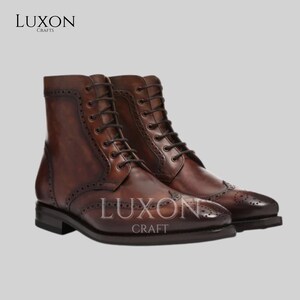 Ręcznie robione skórzane buty typu brogue z patyną vintage Goodyear Welt