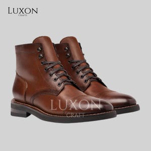 Handmade Cap‑Toe Work Boots – Custom Men’s Goodyear Welt Lace‑Up Boots – Full‑Grain Leather Fit