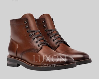 Handmade Full-Grain Leather Cap-Toe Boots: Custom Size Boots