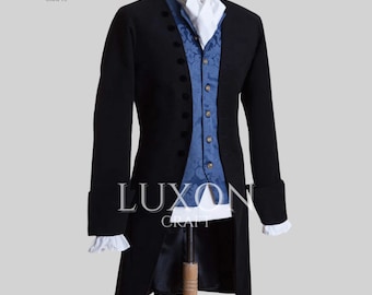 Black Georgian Frock Coat | 18th Century Men’s Tailcoat | Rococo Aristocrat Costume | Regency Cosplay Outfit | Historical Reenactment