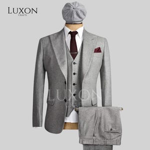 Peaky Blinders Grey Tweed Suit - 3-Piece Handmade Wool Suit | Vintage 1920s Gangster Style | Custom Bespoke Wedding, Cosplay & Formal Suit
