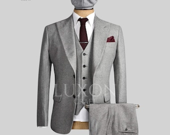 Peaky Blinders Grey Tweed Suit: Handmade 1920s Wool 3-Piece