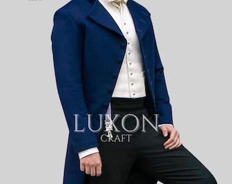 Navy Blue Regency Tailcoat | Bridgerton Costume for Men | Jane Austen Reenactment Outfit | Georgian Formal Jacket | Historical Cosplay