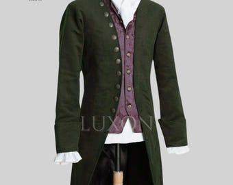 Green Georgian Frock Coat Custom Made Historical Tailoring Men&#39;s 18th Century Costume Renaissance Fair Reenactment