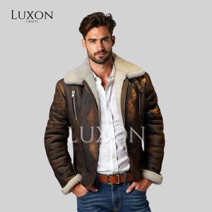 Shearling Style Vintage Look Double Tone Jacket | Wool Lined Leather Jacket for Men | Classic Stylish Outerwear