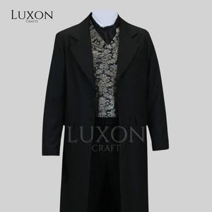 Men's 7 Button Black Frock Victorian Caroler Tuxedo Coat