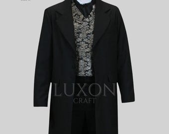 Tombstone Black Frock Coat – Western Reenactment Jacket, Victorian Cowboy Duster, Historical Tailcoat for Men | Custom Tailored