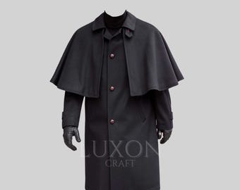 Men's Black Wool Inverness Cape: Victorian Steampunk Overcoat - Etsy
