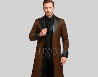Herren Steampunk viktorianischer Tailcoat - Gothic Langer Brauner Mantel | Vampir, Aristokrat, historische Kostümjacke