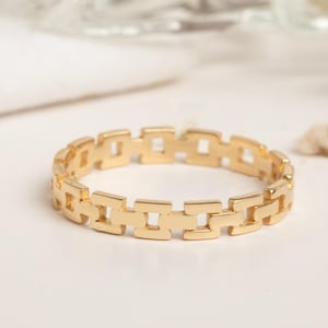 Solid Gold Quadrat-Link-Ring • 10k 14k 18k Goldband • Offene Kettenglied-Ehering • Geometrischer Statement-Ring für Sie oder Ihn