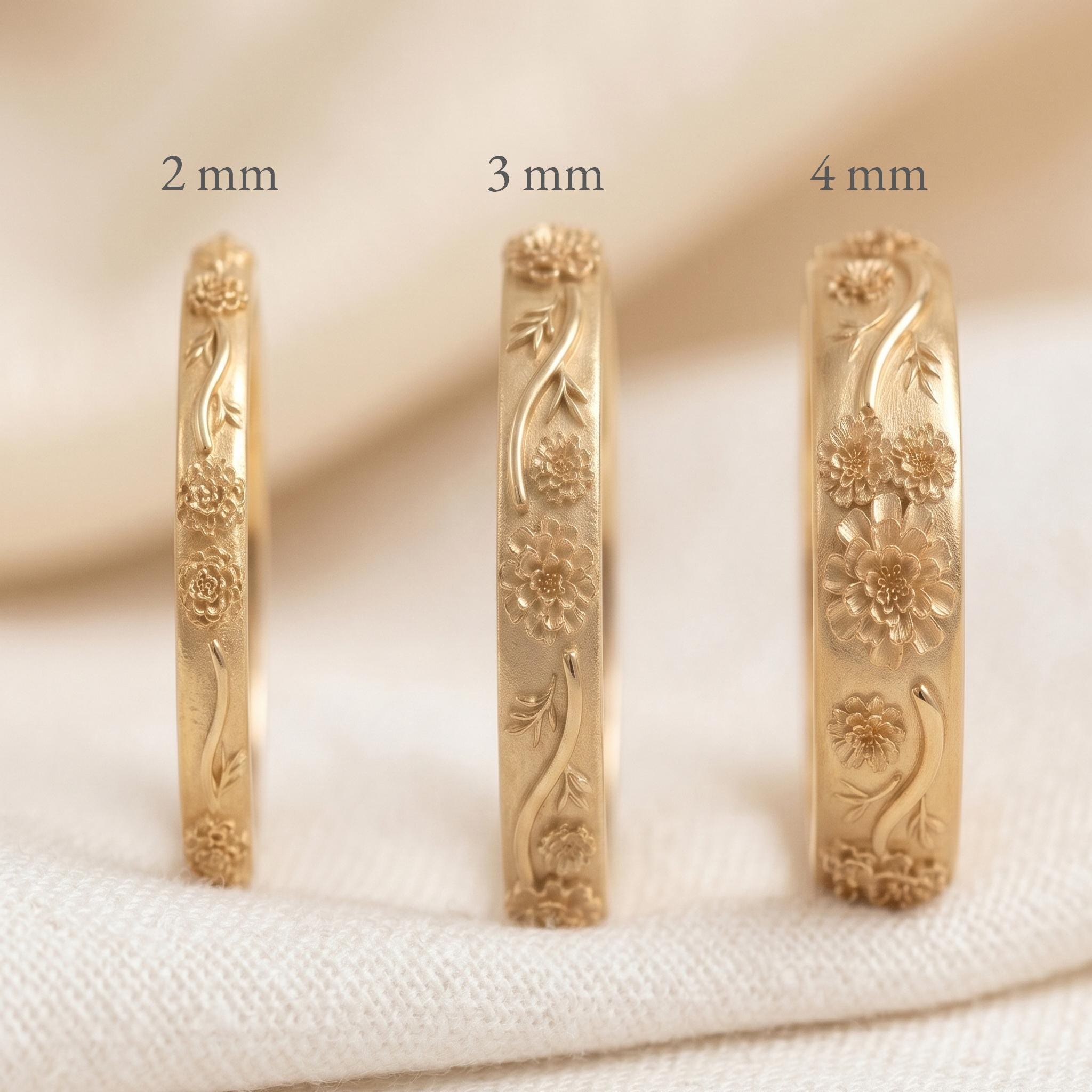October Birth Rings October Birth Flower Ring β Marigold Solid Gold Band β’ 10K/14K/18K ...