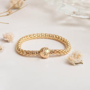 Popcorn Gold Ring, 14k Solid Yellow Gold Band with Diamond Cut Bead, 1.5mm 2.0mm Textured Stackable Ring Gift for Her