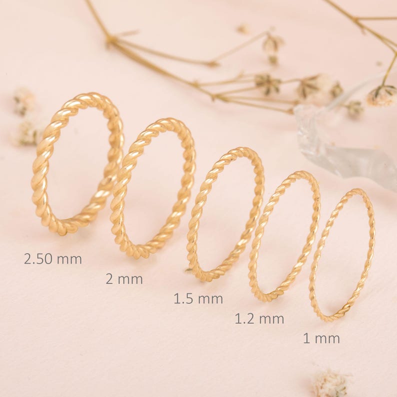 Twisted Wire Rings Twisted Rope Wedding Band, Solid Gold Spiral Ring, Dainty Braided ...