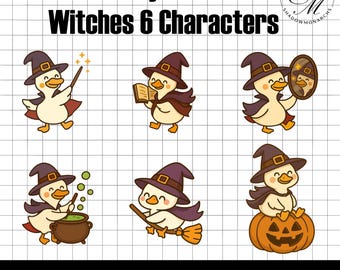ハロウィン魔女ガチョウのクリップアート：かわいいPNGバンドル（デジタルダウンロード）