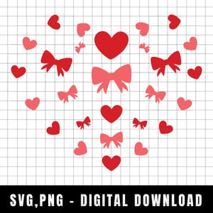 Coquette Valentine Hearts & Bows PNG, SVG (Digital Download)