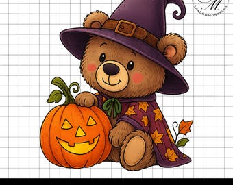 ハロウィンベアPNG | かわいいカボチャベアクリップアート | ハロウィンシャツにぴったりのトレンド昇華PNG | トリック・オア・トリート 不気味な秋のデザイン