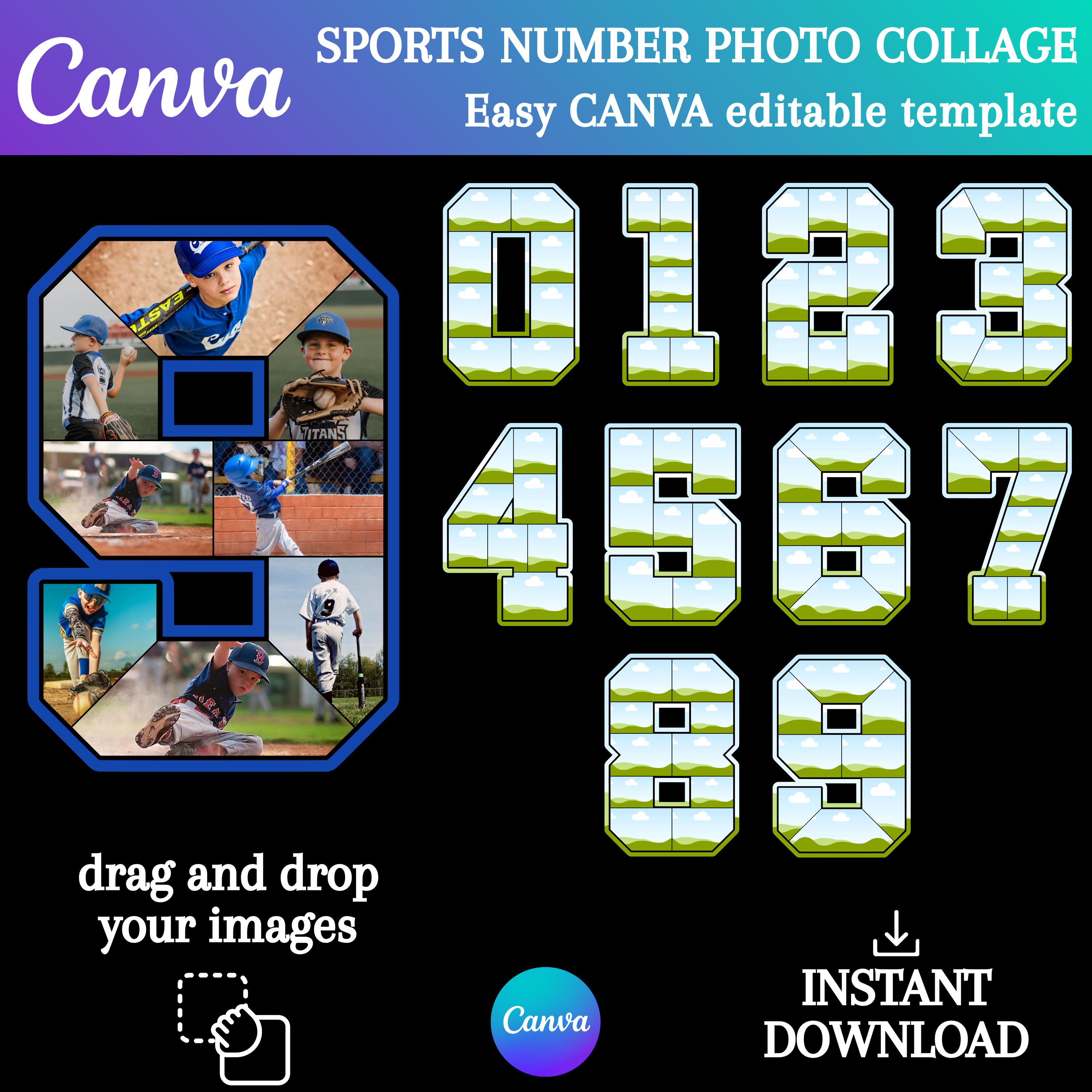 Sport numbers photo collage, canva template, editable, canva collage ...